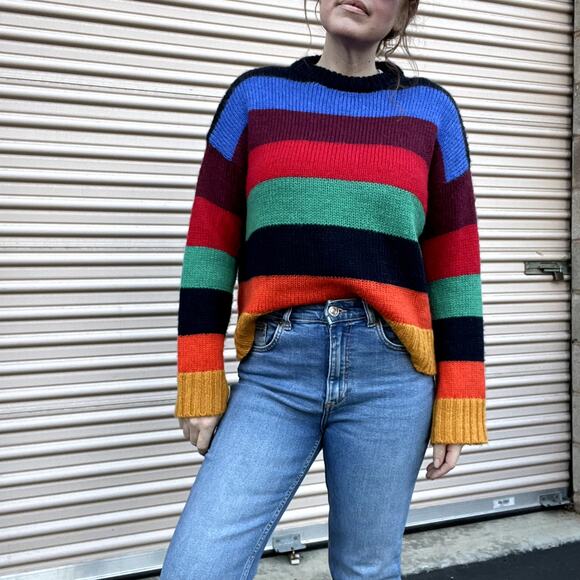 Urban Outfitter Bobby Boyfriend Rainbowcore kidcore striped Sweater Y2K Sz S - Picture 2 of 7